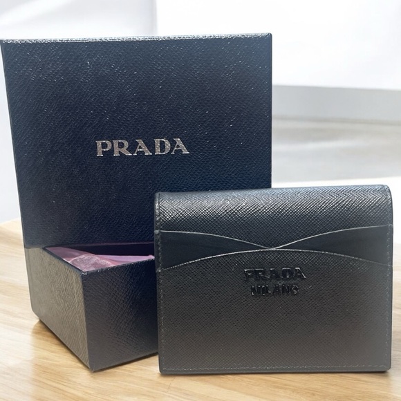 PRADA Saffiano Monochrome Compact Wallet Black - Picture 1 of 10